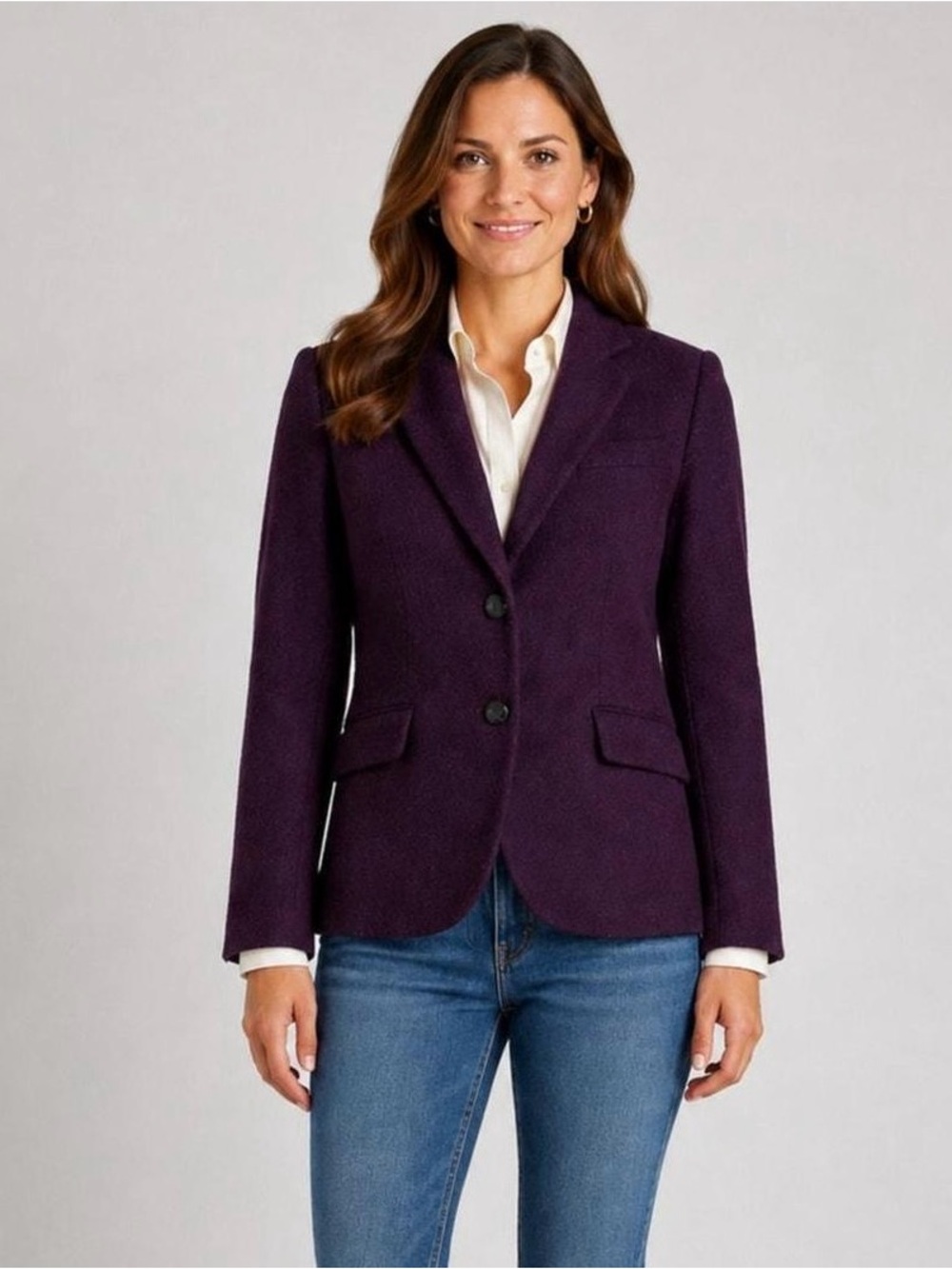 Talbots Wool Blend Aberdeen Blazer 14 Plum Purple Mallard Print Equestrian Work